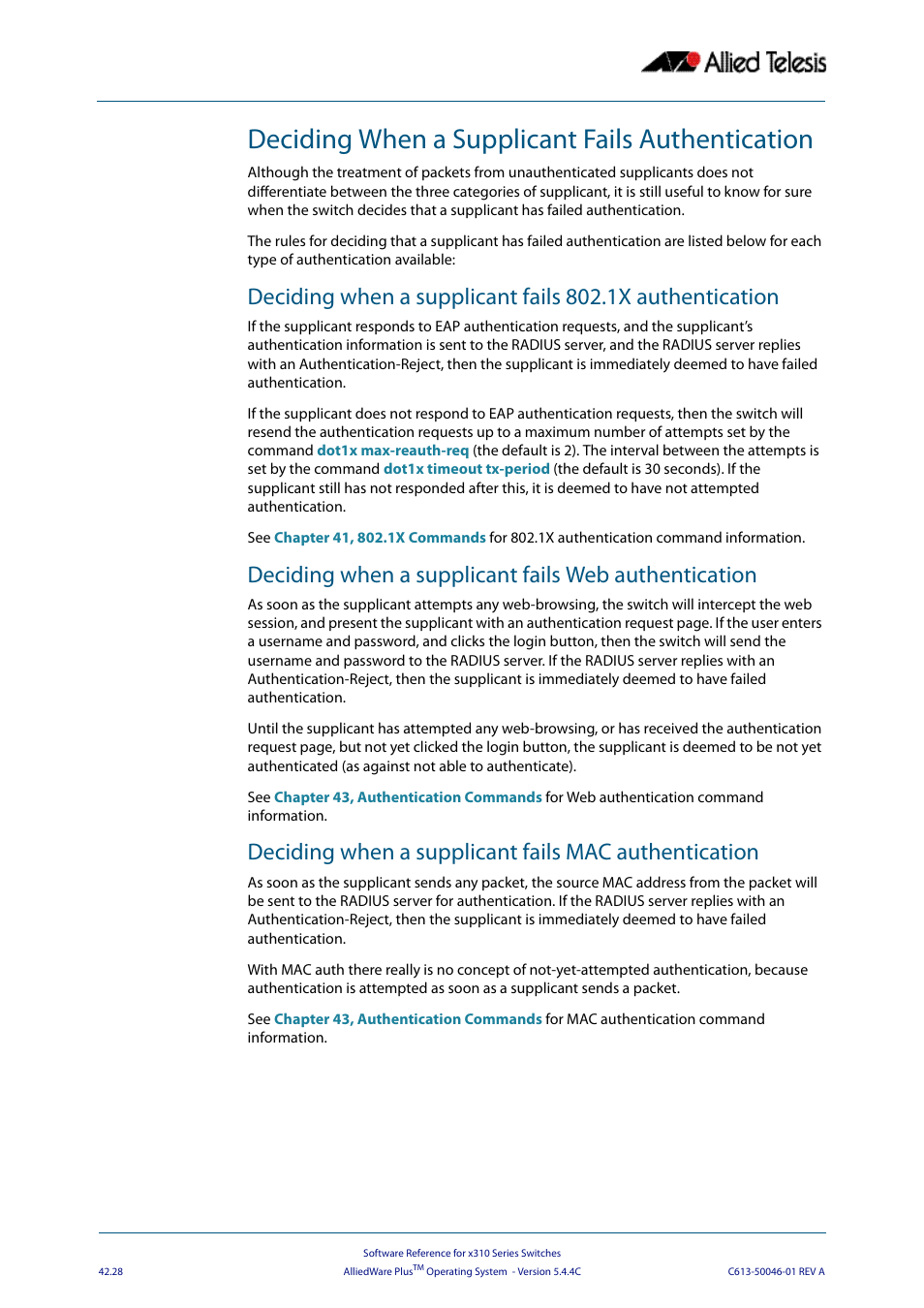 Deciding when a supplicant fails authentication | Allied Telesis AlliedWare Plus Operating System Version 5.4.4C (x310-26FT,x310-26FP,x310-50FT,x310-50FP) User Manual | Page 1124 / 2220