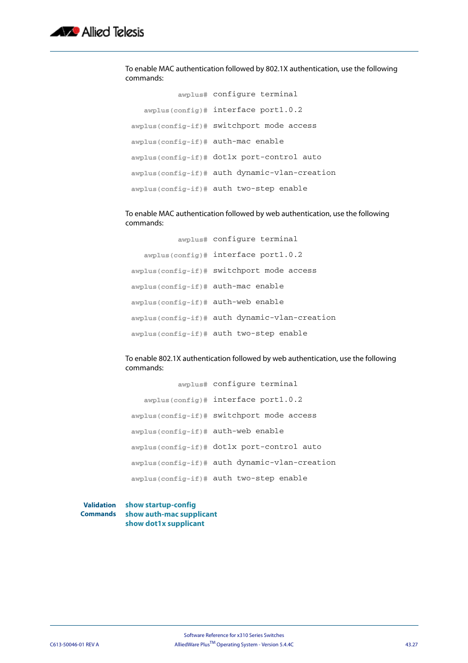Allied Telesis AlliedWare Plus Operating System Version 5.4.4C (x310-26FT,x310-26FP,x310-50FT,x310-50FP) User Manual | Page 1153 / 2220