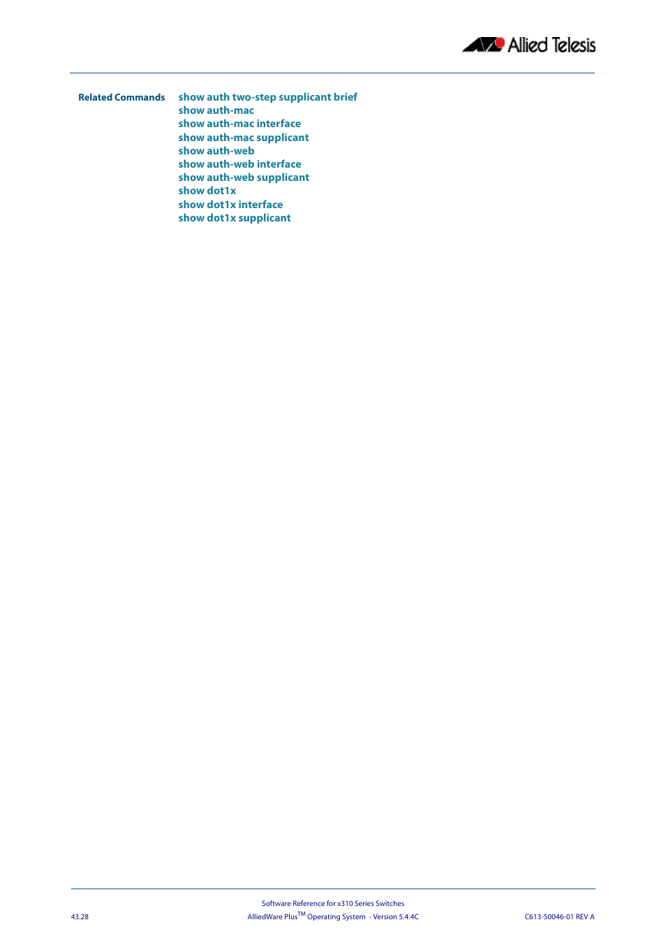 Allied Telesis AlliedWare Plus Operating System Version 5.4.4C (x310-26FT,x310-26FP,x310-50FT,x310-50FP) User Manual | Page 1154 / 2220