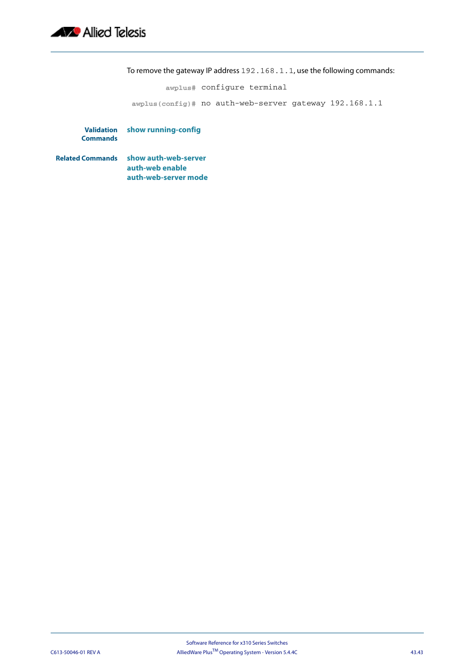 Allied Telesis AlliedWare Plus Operating System Version 5.4.4C (x310-26FT,x310-26FP,x310-50FT,x310-50FP) User Manual | Page 1169 / 2220