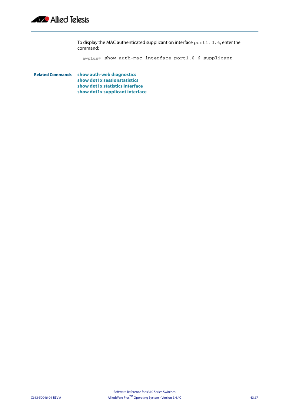 Allied Telesis AlliedWare Plus Operating System Version 5.4.4C (x310-26FT,x310-26FP,x310-50FT,x310-50FP) User Manual | Page 1193 / 2220