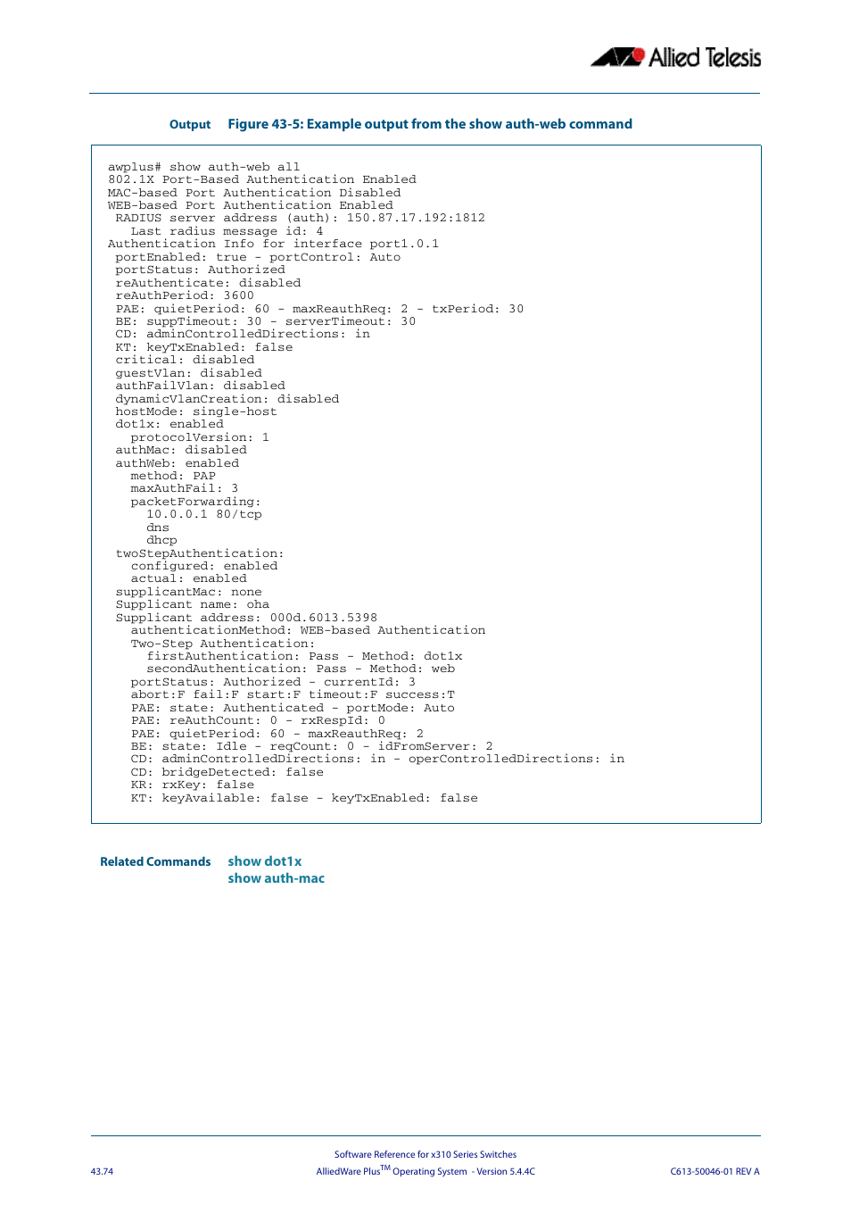 Allied Telesis AlliedWare Plus Operating System Version 5.4.4C (x310-26FT,x310-26FP,x310-50FT,x310-50FP) User Manual | Page 1200 / 2220