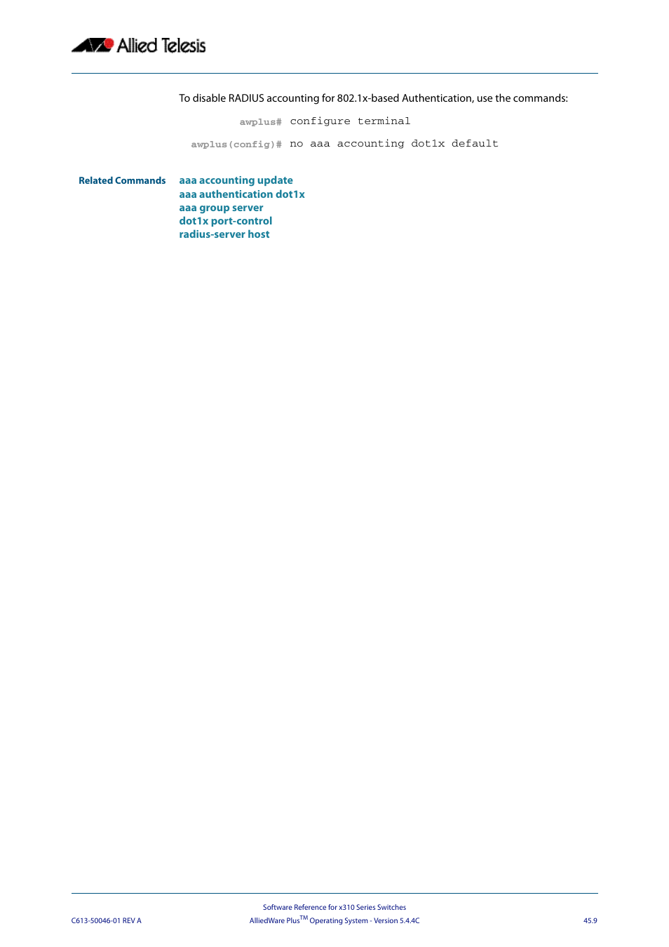 Allied Telesis AlliedWare Plus Operating System Version 5.4.4C (x310-26FT,x310-26FP,x310-50FT,x310-50FP) User Manual | Page 1231 / 2220