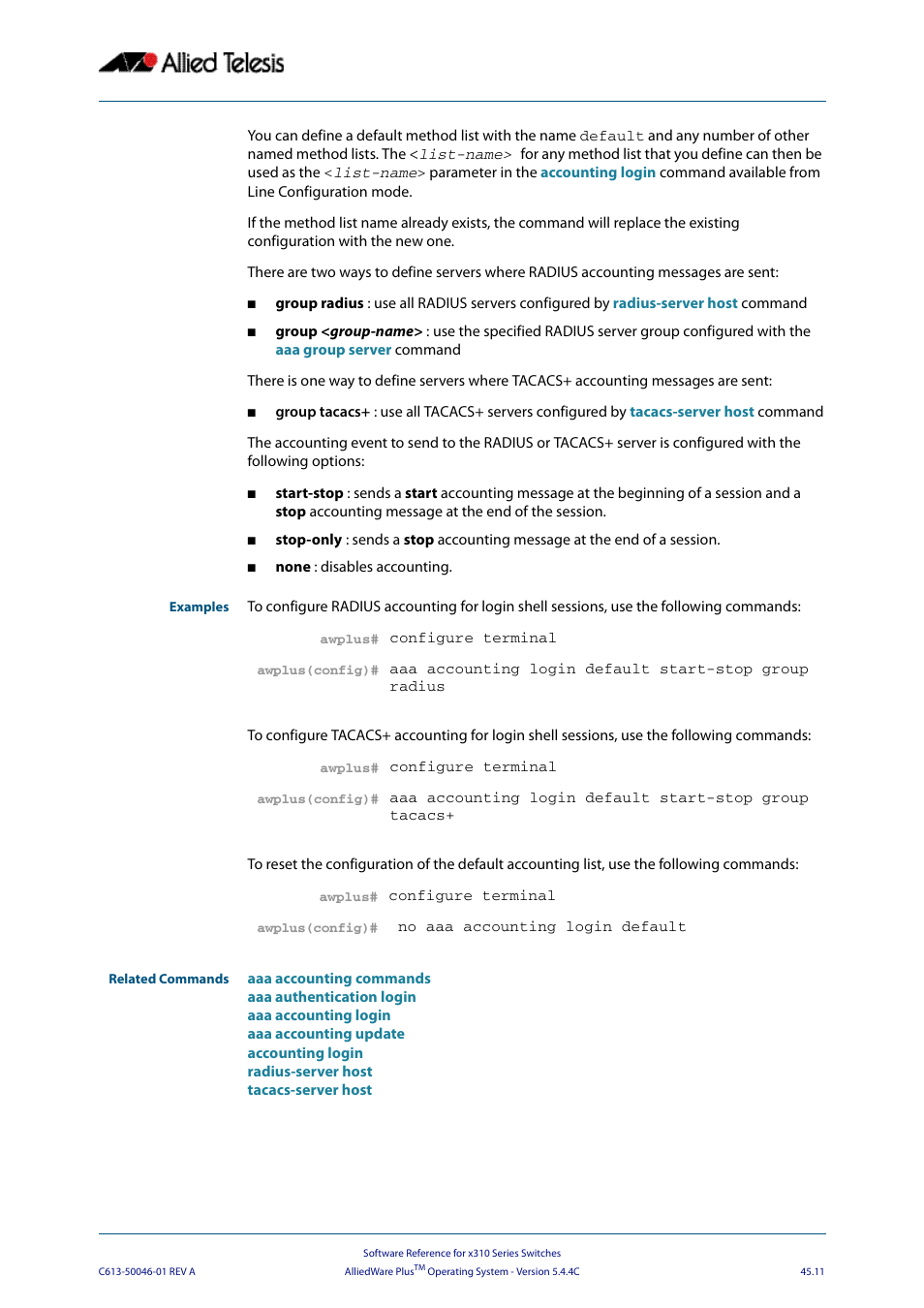 Allied Telesis AlliedWare Plus Operating System Version 5.4.4C (x310-26FT,x310-26FP,x310-50FT,x310-50FP) User Manual | Page 1233 / 2220