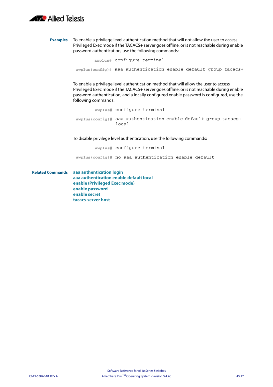 Allied Telesis AlliedWare Plus Operating System Version 5.4.4C (x310-26FT,x310-26FP,x310-50FT,x310-50FP) User Manual | Page 1239 / 2220