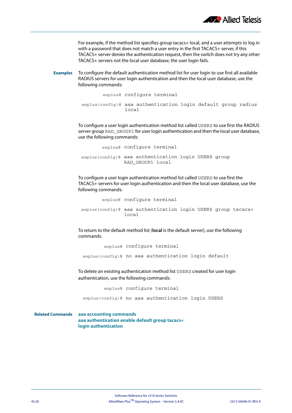 Allied Telesis AlliedWare Plus Operating System Version 5.4.4C (x310-26FT,x310-26FP,x310-50FT,x310-50FP) User Manual | Page 1242 / 2220