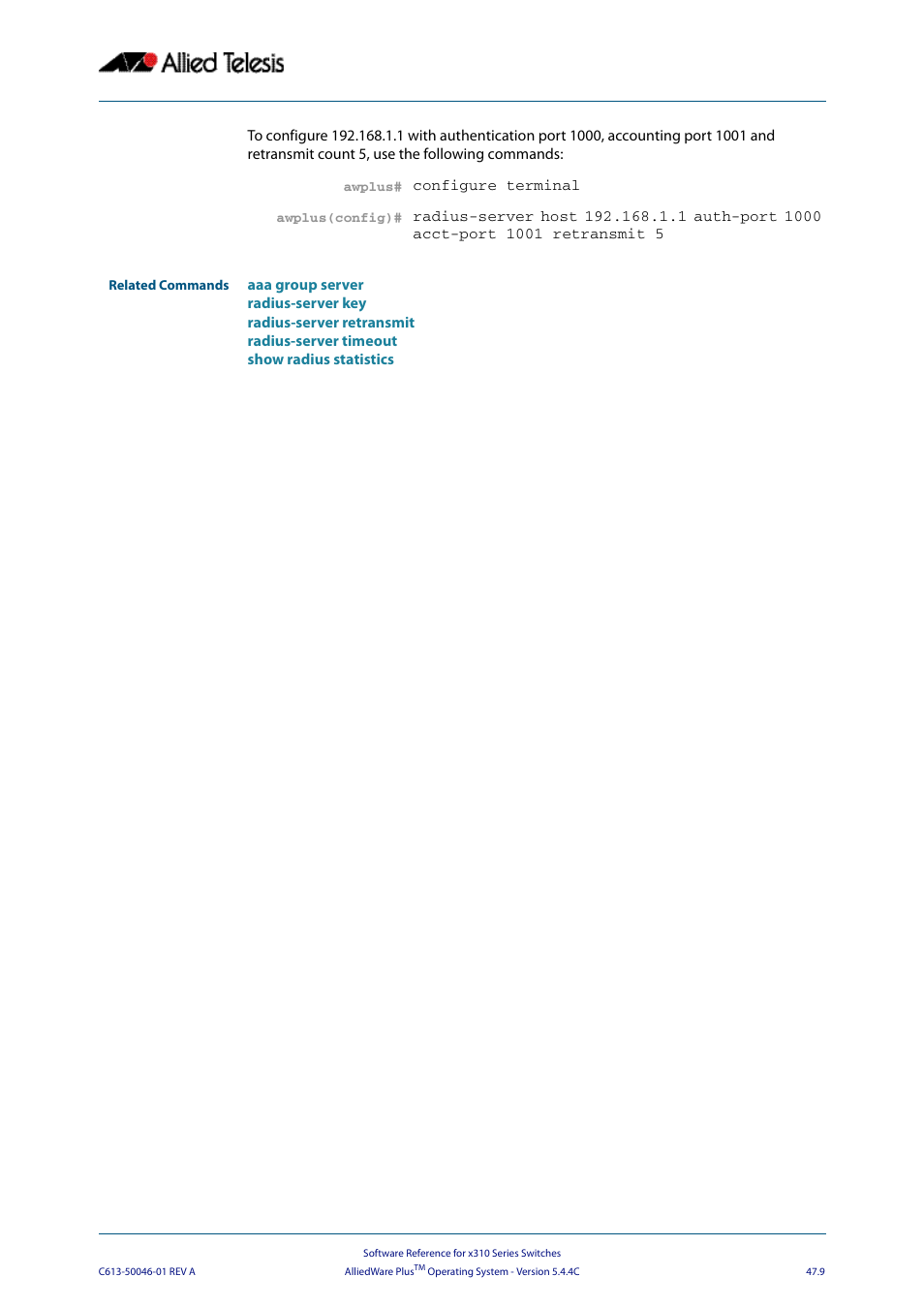 Allied Telesis AlliedWare Plus Operating System Version 5.4.4C (x310-26FT,x310-26FP,x310-50FT,x310-50FP) User Manual | Page 1277 / 2220