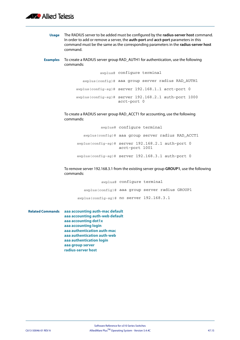Allied Telesis AlliedWare Plus Operating System Version 5.4.4C (x310-26FT,x310-26FP,x310-50FT,x310-50FP) User Manual | Page 1283 / 2220