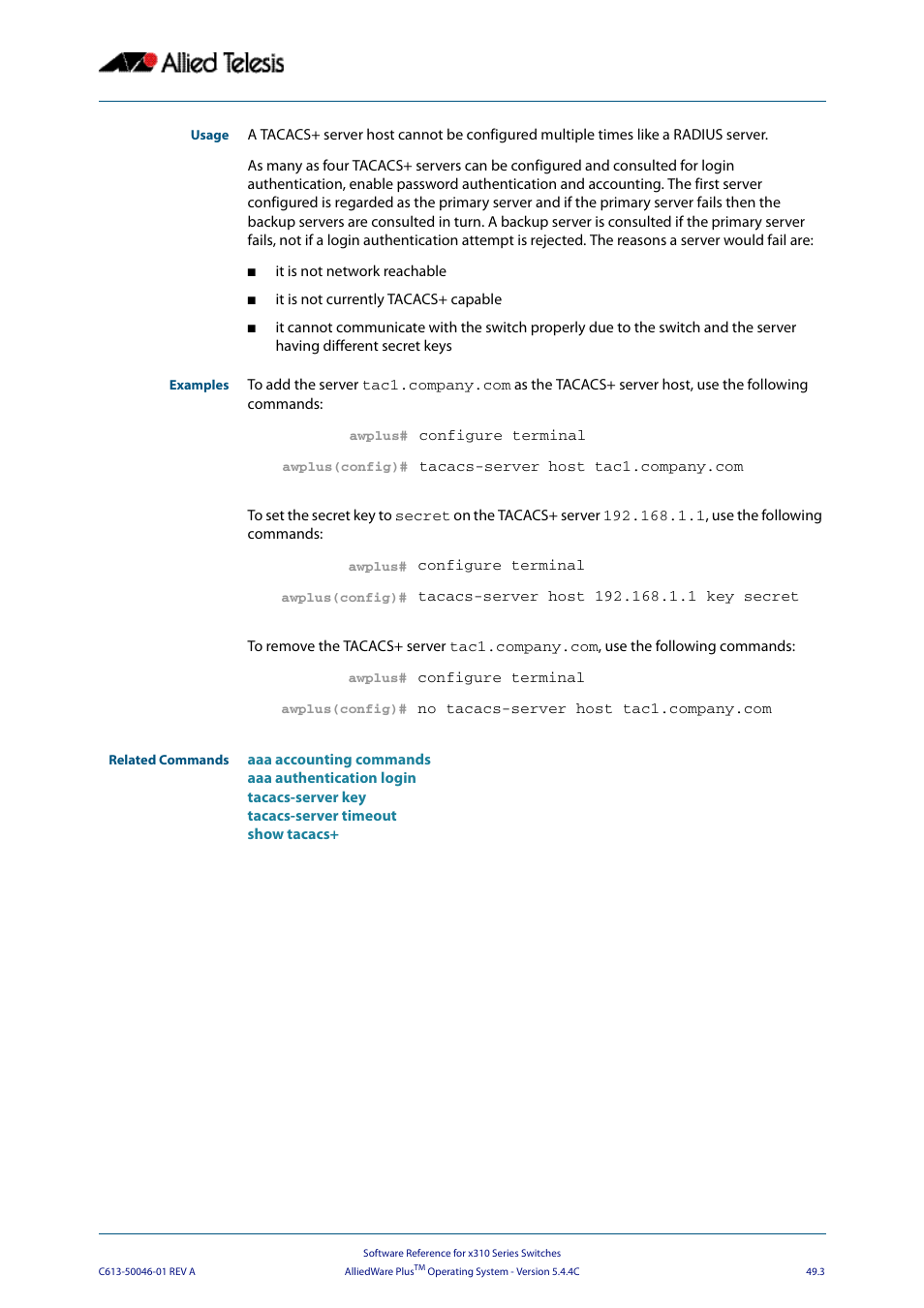 Allied Telesis AlliedWare Plus Operating System Version 5.4.4C (x310-26FT,x310-26FP,x310-50FT,x310-50FP) User Manual | Page 1299 / 2220