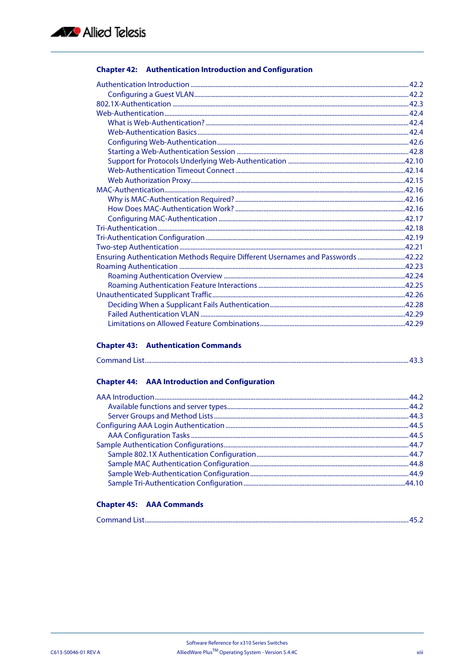 Allied Telesis AlliedWare Plus Operating System Version 5.4.4C (x310-26FT,x310-26FP,x310-50FT,x310-50FP) User Manual | Page 13 / 2220