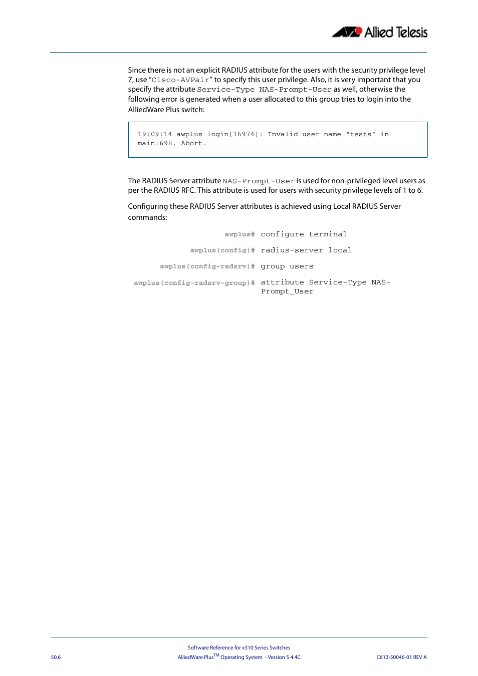Allied Telesis AlliedWare Plus Operating System Version 5.4.4C (x310-26FT,x310-26FP,x310-50FT,x310-50FP) User Manual | Page 1308 / 2220
