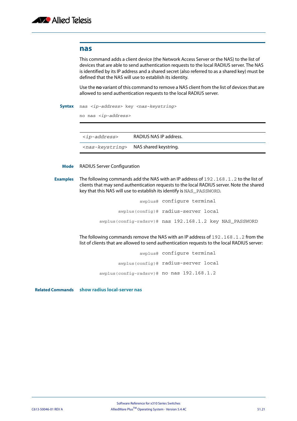 Allied Telesis AlliedWare Plus Operating System Version 5.4.4C (x310-26FT,x310-26FP,x310-50FT,x310-50FP) User Manual | Page 1349 / 2220