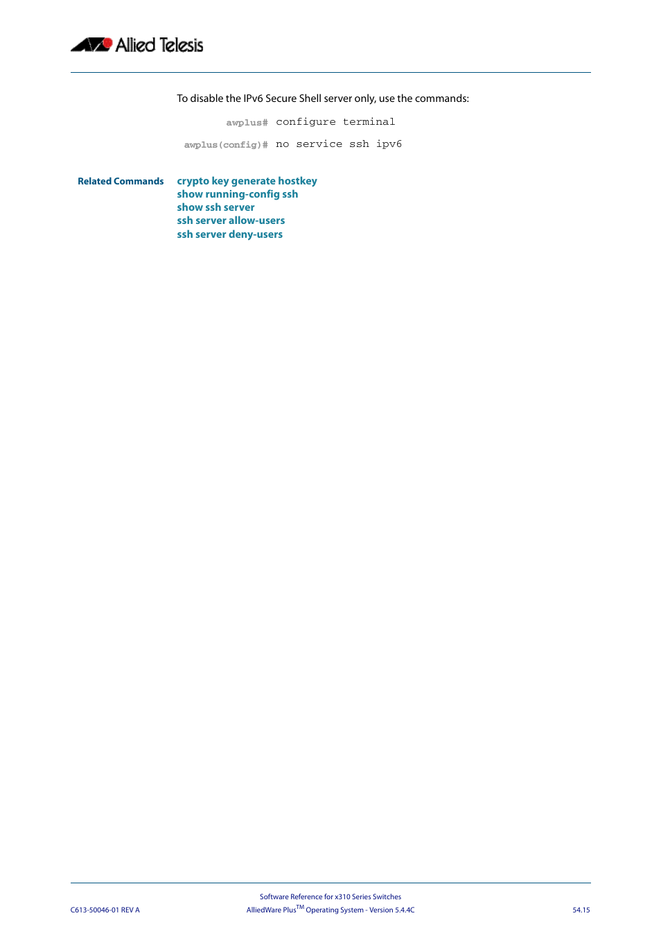Allied Telesis AlliedWare Plus Operating System Version 5.4.4C (x310-26FT,x310-26FP,x310-50FT,x310-50FP) User Manual | Page 1397 / 2220