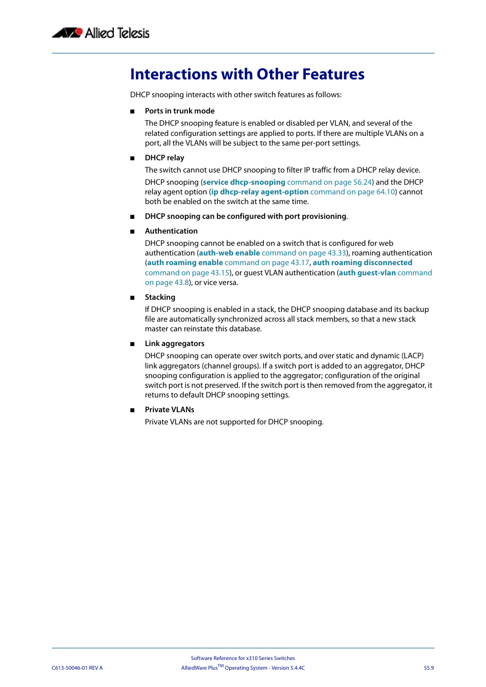 Interactions with other features | Allied Telesis AlliedWare Plus Operating System Version 5.4.4C (x310-26FT,x310-26FP,x310-50FT,x310-50FP) User Manual | Page 1431 / 2220