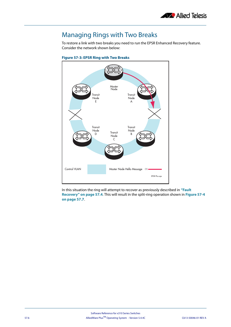Managing rings with two breaks | Allied Telesis AlliedWare Plus Operating System Version 5.4.4C (x310-26FT,x310-26FP,x310-50FT,x310-50FP) User Manual | Page 1488 / 2220