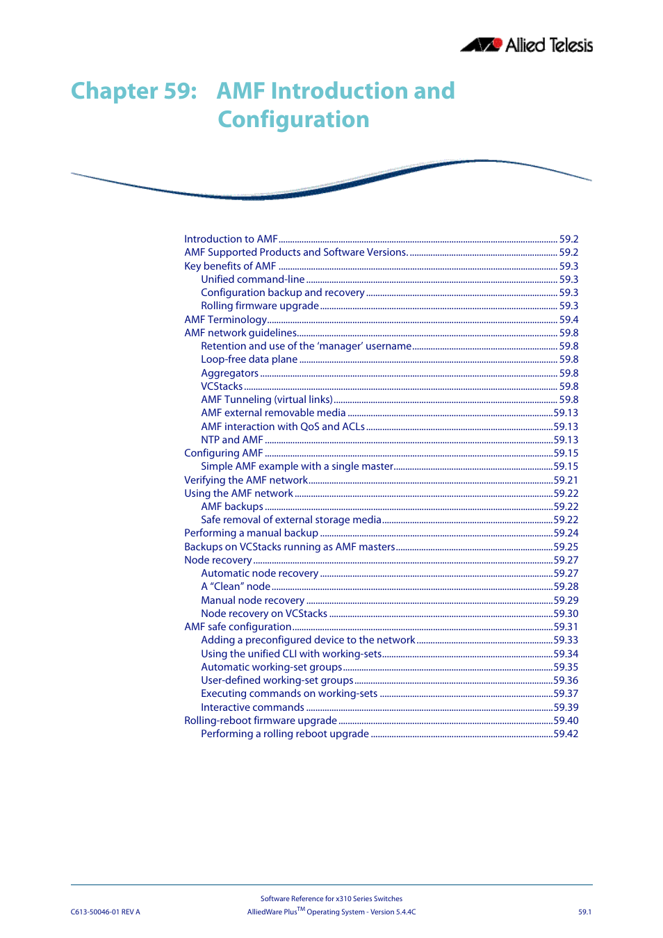 Chapter 59: amf introduction and configuration, Chapter 59, Amf introduction and configuration | Chapter 59 amf introduction and configuration | Allied Telesis AlliedWare Plus Operating System Version 5.4.4C (x310-26FT,x310-26FP,x310-50FT,x310-50FP) User Manual | Page 1545 / 2220