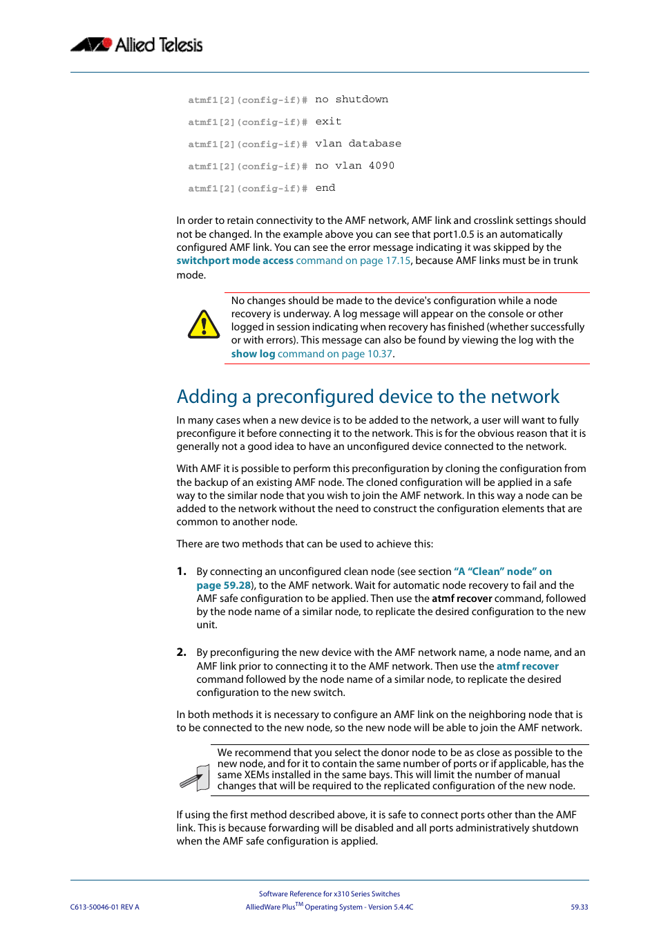 Adding a preconfigured device to the network | Allied Telesis AlliedWare Plus Operating System Version 5.4.4C (x310-26FT,x310-26FP,x310-50FT,x310-50FP) User Manual | Page 1577 / 2220