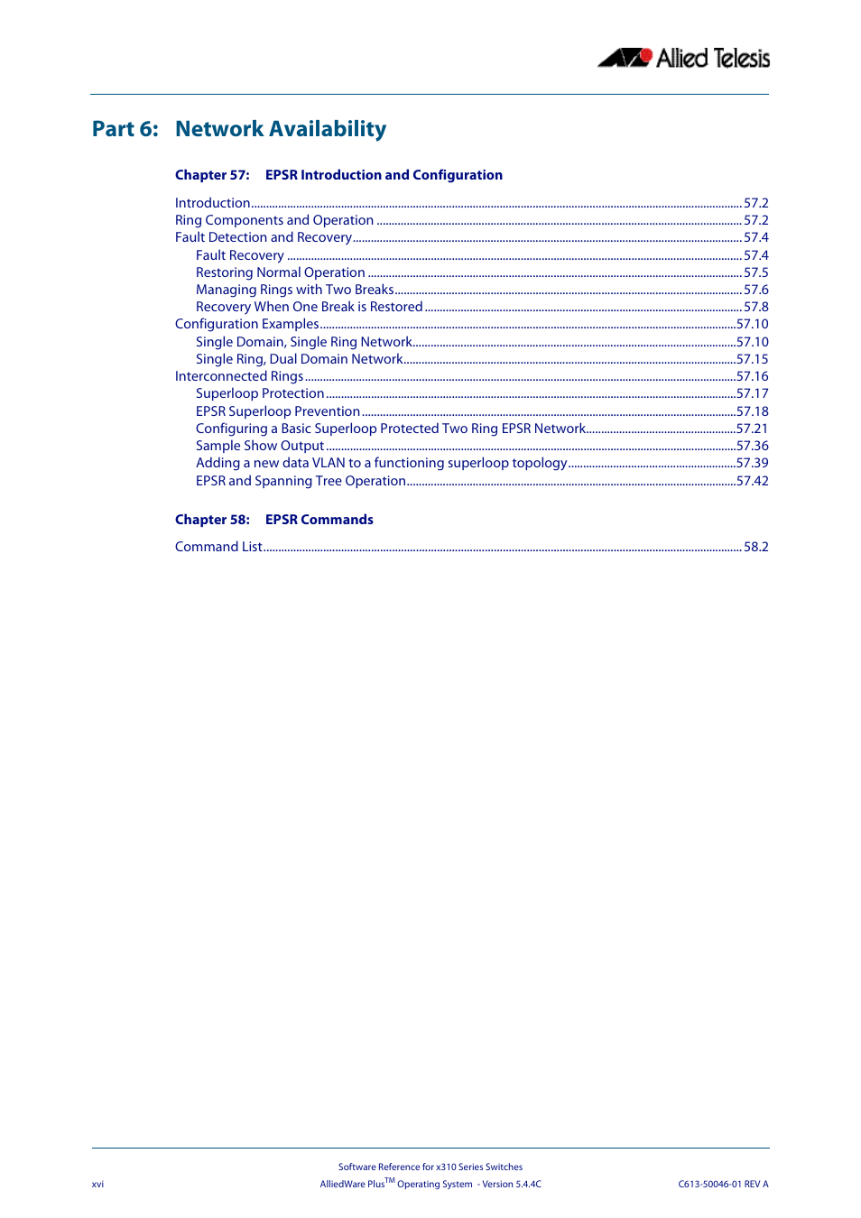 Part 6: network availability | Allied Telesis AlliedWare Plus Operating System Version 5.4.4C (x310-26FT,x310-26FP,x310-50FT,x310-50FP) User Manual | Page 16 / 2220