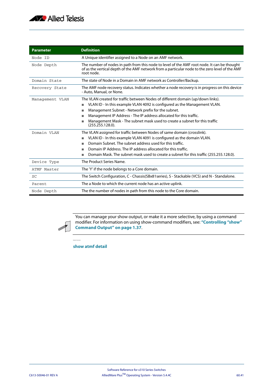 Allied Telesis AlliedWare Plus Operating System Version 5.4.4C (x310-26FT,x310-26FP,x310-50FT,x310-50FP) User Manual | Page 1629 / 2220