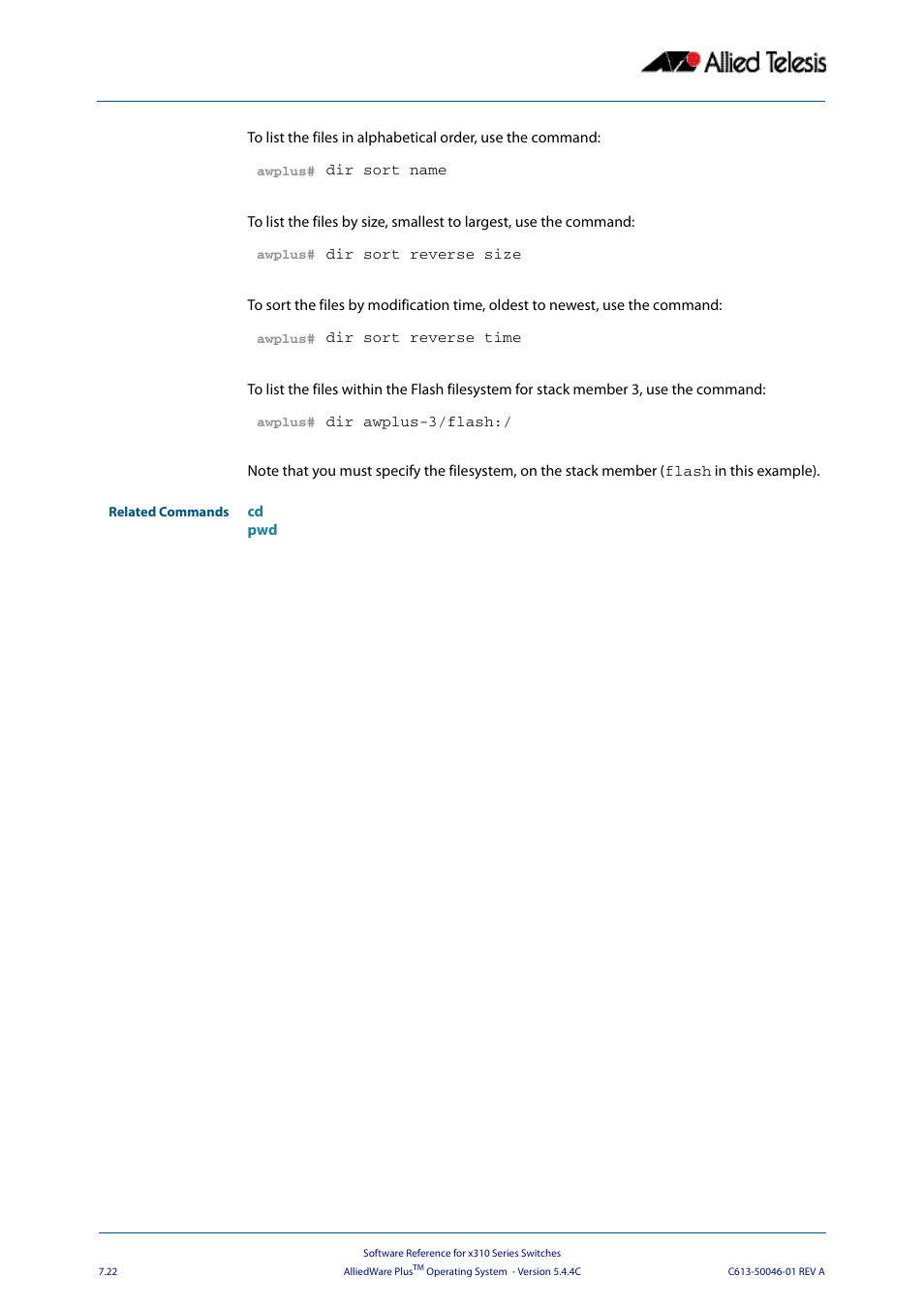 Allied Telesis AlliedWare Plus Operating System Version 5.4.4C (x310-26FT,x310-26FP,x310-50FT,x310-50FP) User Manual | Page 168 / 2220