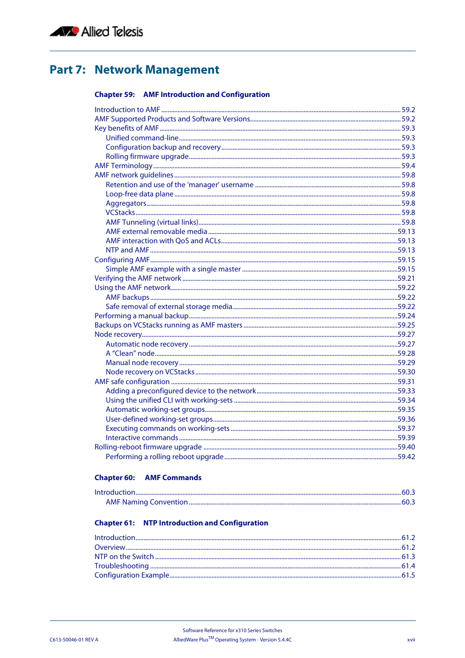 Part 7: network management | Allied Telesis AlliedWare Plus Operating System Version 5.4.4C (x310-26FT,x310-26FP,x310-50FT,x310-50FP) User Manual | Page 17 / 2220