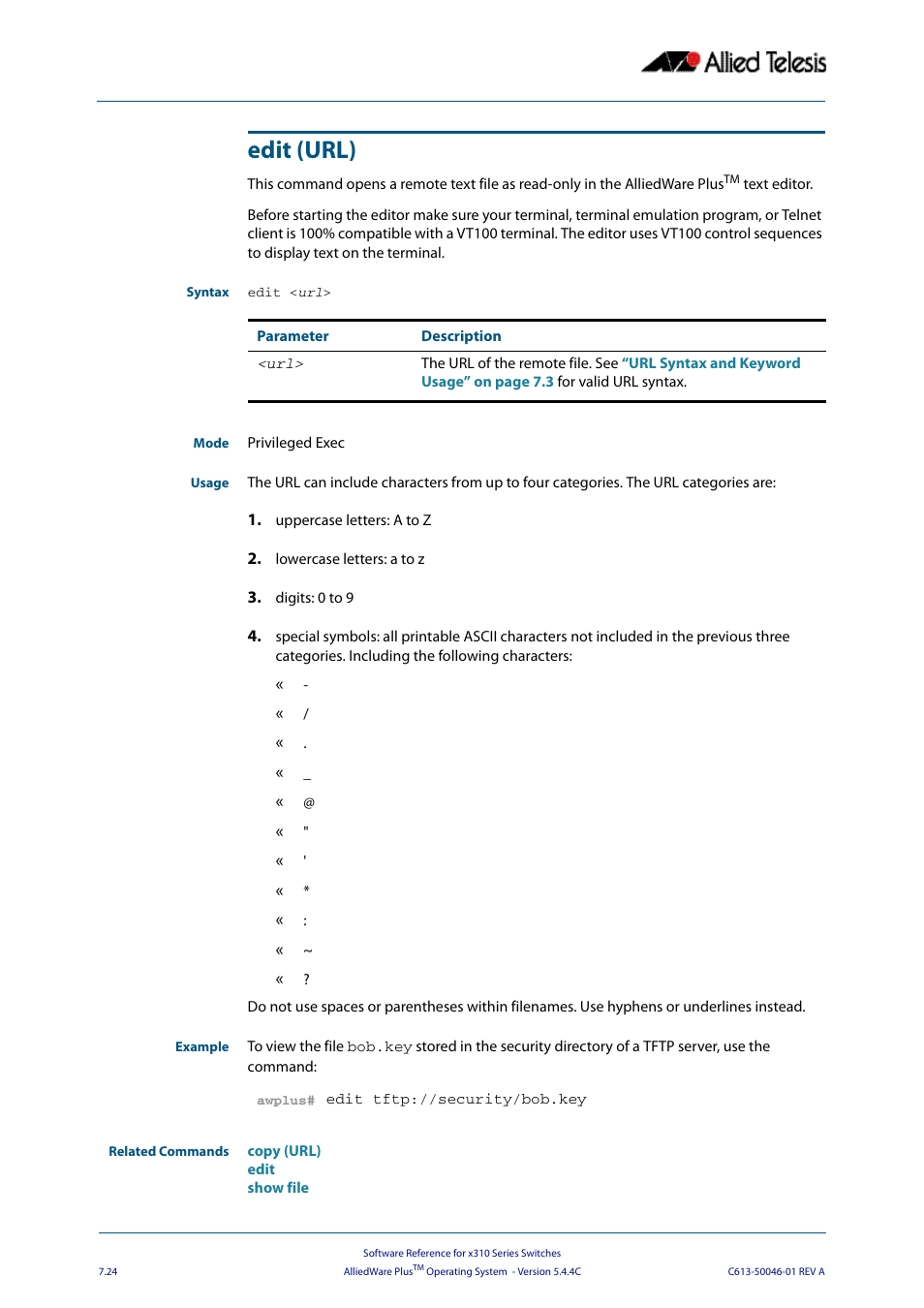 Edit (url) | Allied Telesis AlliedWare Plus Operating System Version 5.4.4C (x310-26FT,x310-26FP,x310-50FT,x310-50FP) User Manual | Page 170 / 2220