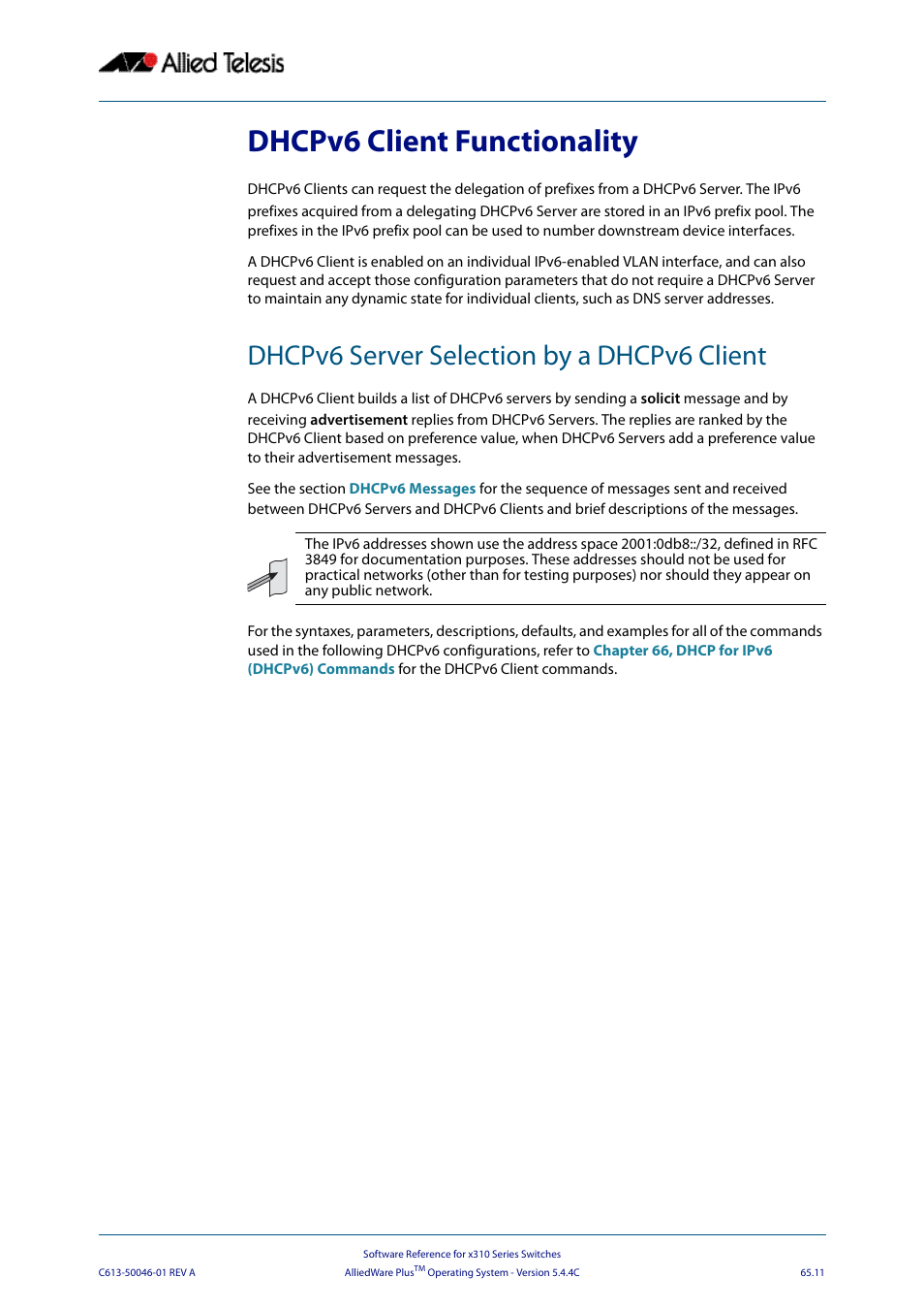 Dhcpv6 client functionality, Dhcpv6 server selection by a dhcpv6 client | Allied Telesis AlliedWare Plus Operating System Version 5.4.4C (x310-26FT,x310-26FP,x310-50FT,x310-50FP) User Manual | Page 1747 / 2220