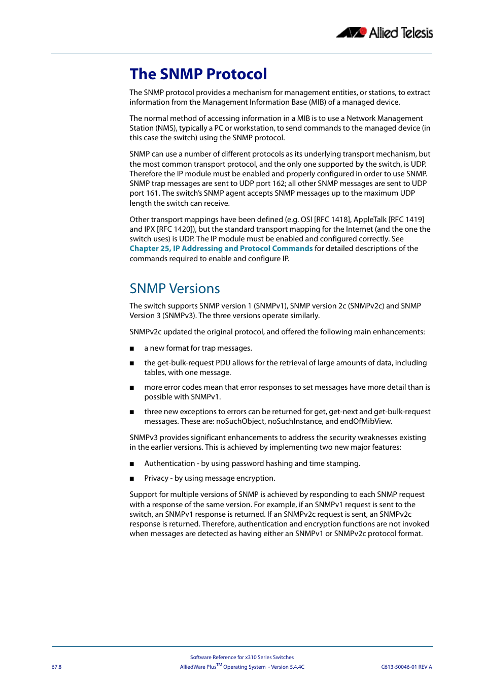 The snmp protocol, Snmp versions | Allied Telesis AlliedWare Plus Operating System Version 5.4.4C (x310-26FT,x310-26FP,x310-50FT,x310-50FP) User Manual | Page 1766 / 2220