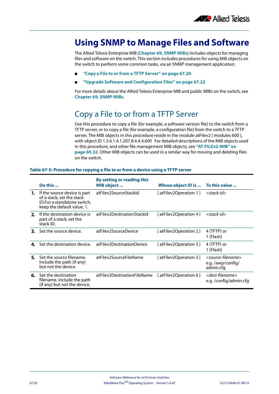 Using snmp to manage files and software, Copy a file to or from a tftp server | Allied Telesis AlliedWare Plus Operating System Version 5.4.4C (x310-26FT,x310-26FP,x310-50FT,x310-50FP) User Manual | Page 1778 / 2220