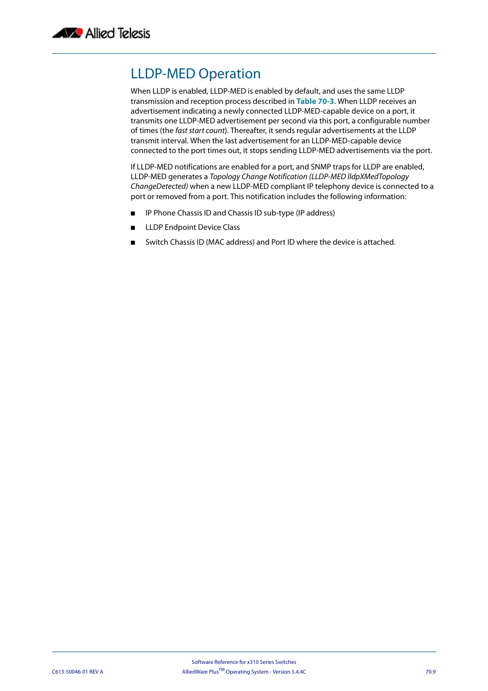 Lldp-med operation | Allied Telesis AlliedWare Plus Operating System Version 5.4.4C (x310-26FT,x310-26FP,x310-50FT,x310-50FP) User Manual | Page 1913 / 2220