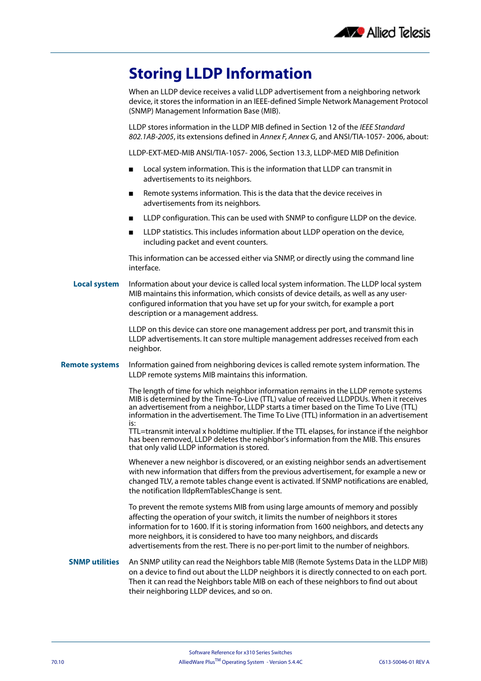 Storing lldp information | Allied Telesis AlliedWare Plus Operating System Version 5.4.4C (x310-26FT,x310-26FP,x310-50FT,x310-50FP) User Manual | Page 1914 / 2220