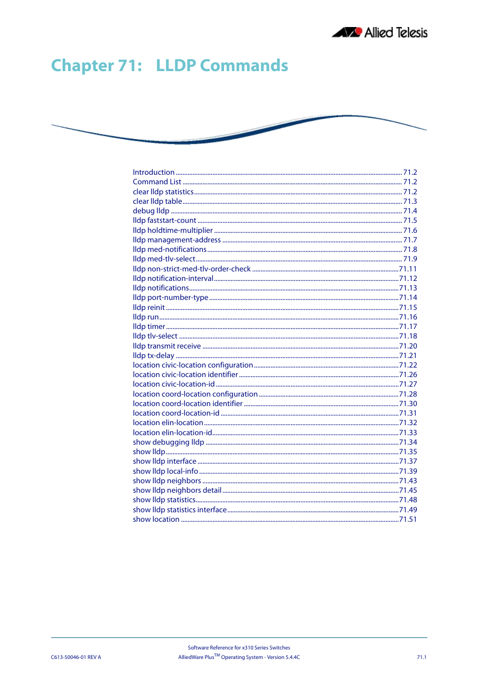 Chapter 71: lldp commands, Chapter 71, Lldp commands | Chapter 71, lldp commands, Chapter 71 lldp commands, Li) described in | Allied Telesis AlliedWare Plus Operating System Version 5.4.4C (x310-26FT,x310-26FP,x310-50FT,x310-50FP) User Manual | Page 1927 / 2220