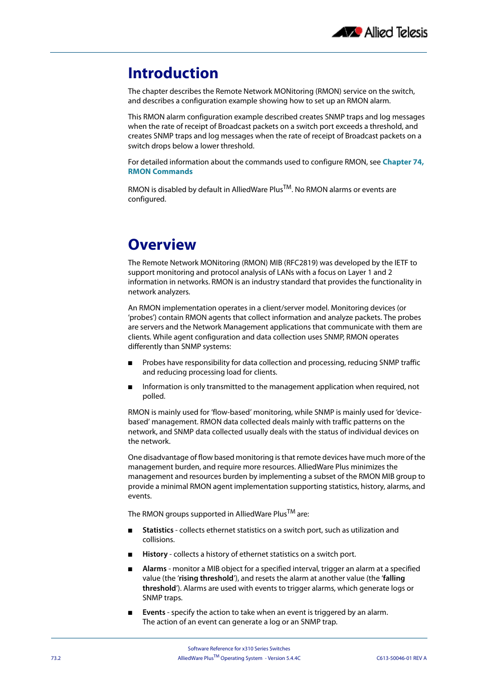 Introduction, Overview, Introduction overview | Allied Telesis AlliedWare Plus Operating System Version 5.4.4C (x310-26FT,x310-26FP,x310-50FT,x310-50FP) User Manual | Page 1986 / 2220