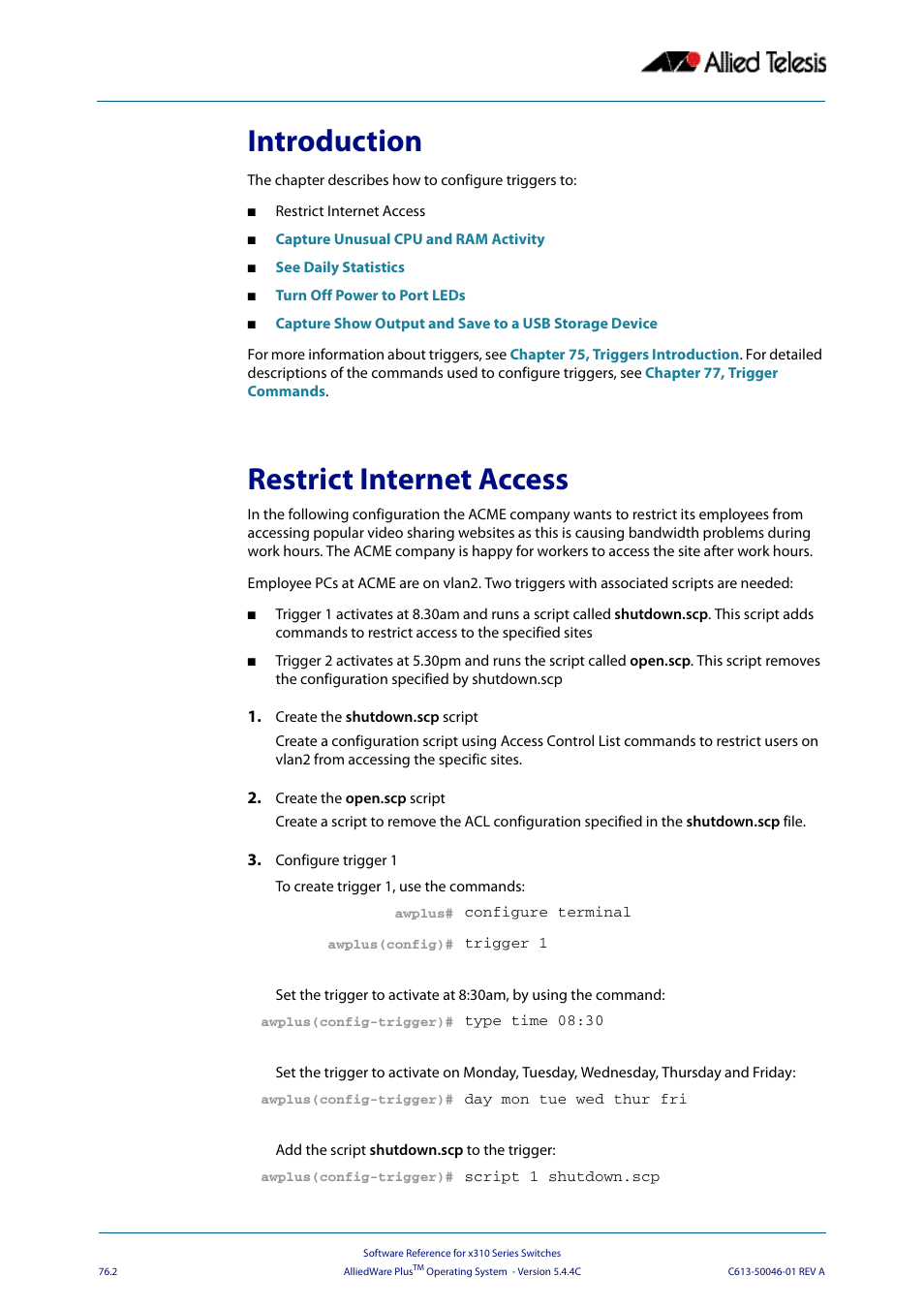 Introduction, Restrict internet access, Introduction restrict internet access | Allied Telesis AlliedWare Plus Operating System Version 5.4.4C (x310-26FT,x310-26FP,x310-50FT,x310-50FP) User Manual | Page 2008 / 2220