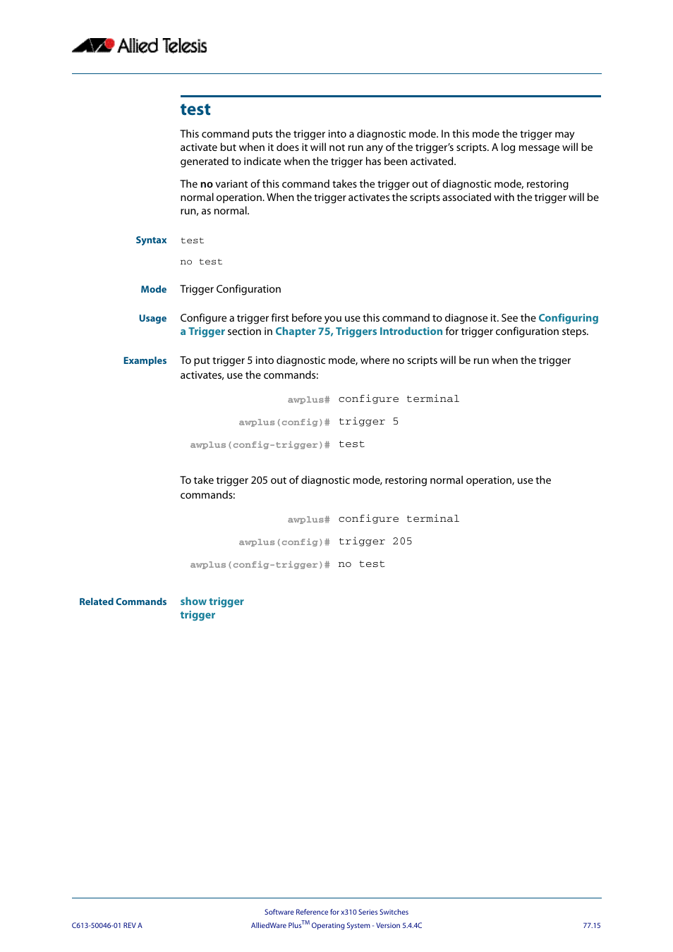 Test | Allied Telesis AlliedWare Plus Operating System Version 5.4.4C (x310-26FT,x310-26FP,x310-50FT,x310-50FP) User Manual | Page 2035 / 2220