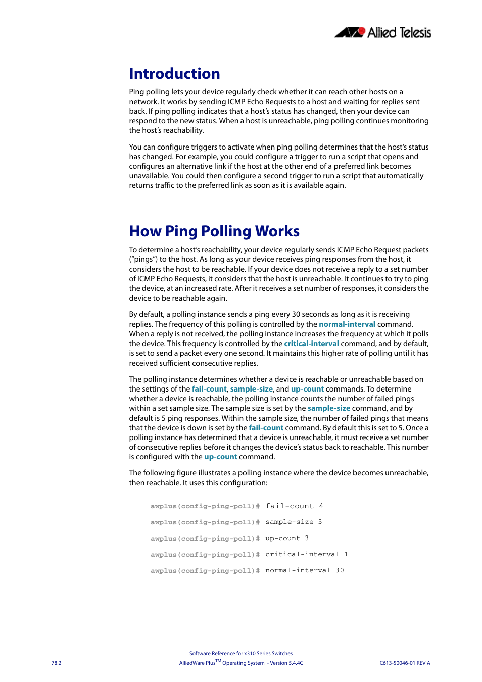 Introduction, How ping polling works, Introduction how ping polling works | Allied Telesis AlliedWare Plus Operating System Version 5.4.4C (x310-26FT,x310-26FP,x310-50FT,x310-50FP) User Manual | Page 2052 / 2220