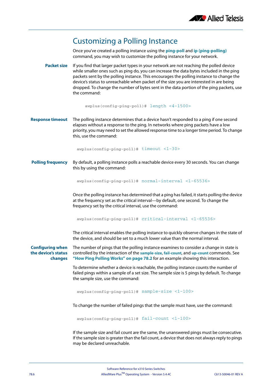 Customizing a polling instance | Allied Telesis AlliedWare Plus Operating System Version 5.4.4C (x310-26FT,x310-26FP,x310-50FT,x310-50FP) User Manual | Page 2056 / 2220