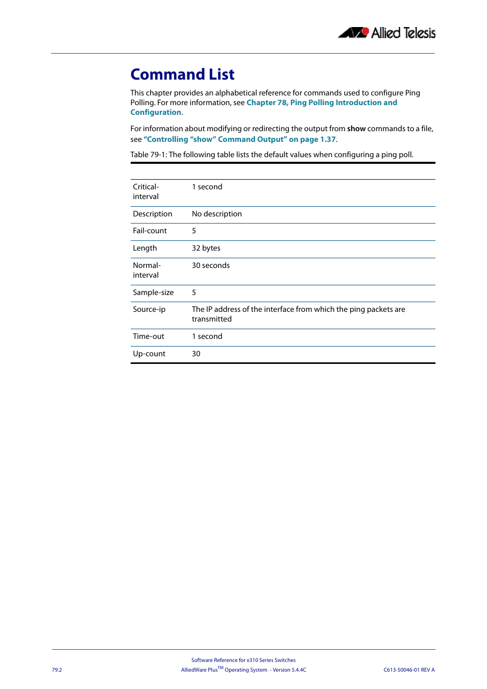 Command list | Allied Telesis AlliedWare Plus Operating System Version 5.4.4C (x310-26FT,x310-26FP,x310-50FT,x310-50FP) User Manual | Page 2060 / 2220