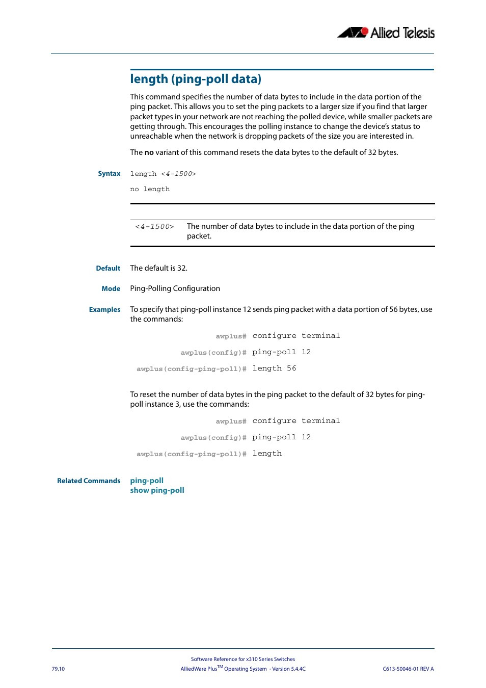Length (ping-poll data), Length <4-1500 | Allied Telesis AlliedWare Plus Operating System Version 5.4.4C (x310-26FT,x310-26FP,x310-50FT,x310-50FP) User Manual | Page 2068 / 2220