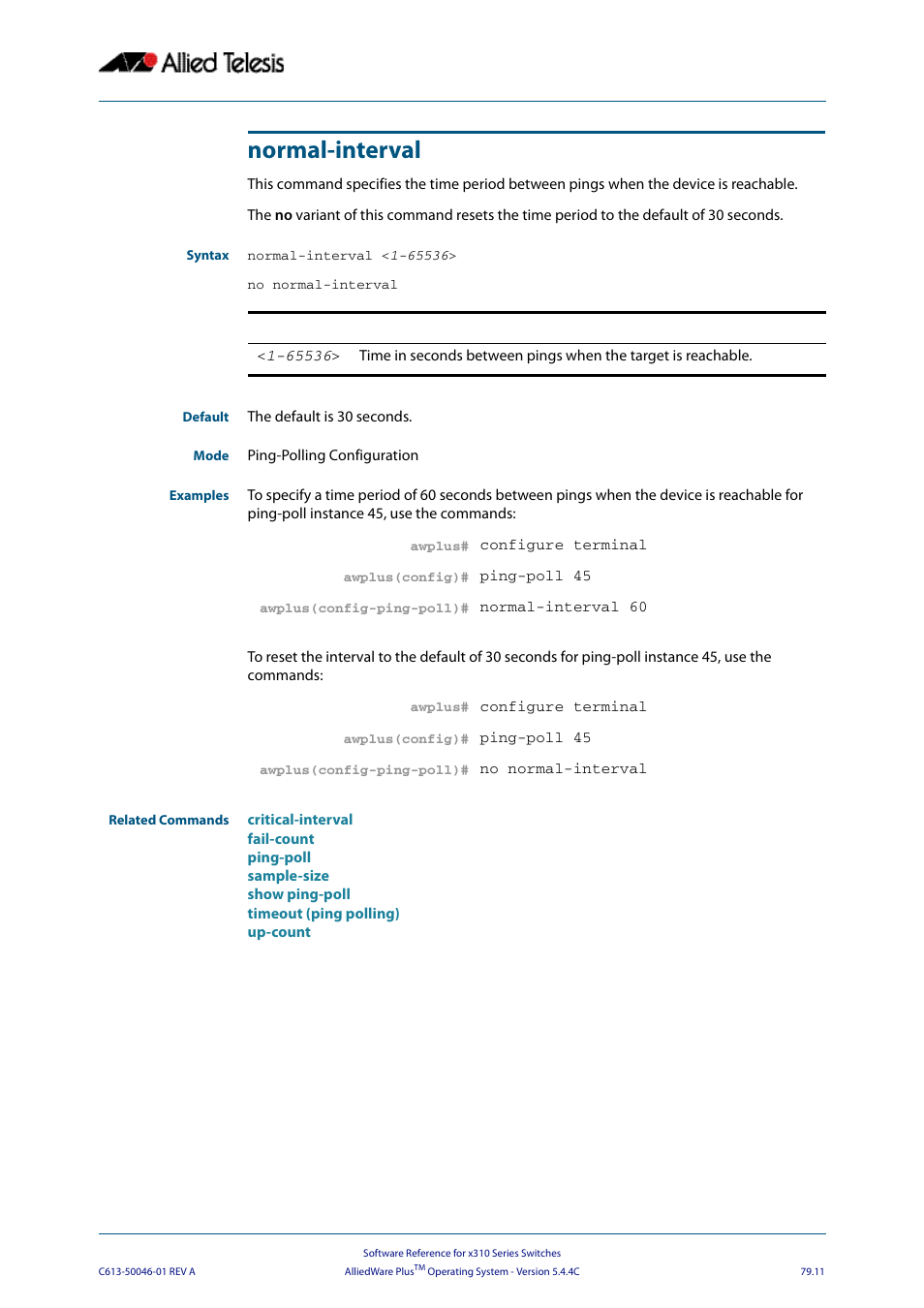 Normal-interval, Normal-interval <1-65536 | Allied Telesis AlliedWare Plus Operating System Version 5.4.4C (x310-26FT,x310-26FP,x310-50FT,x310-50FP) User Manual | Page 2069 / 2220