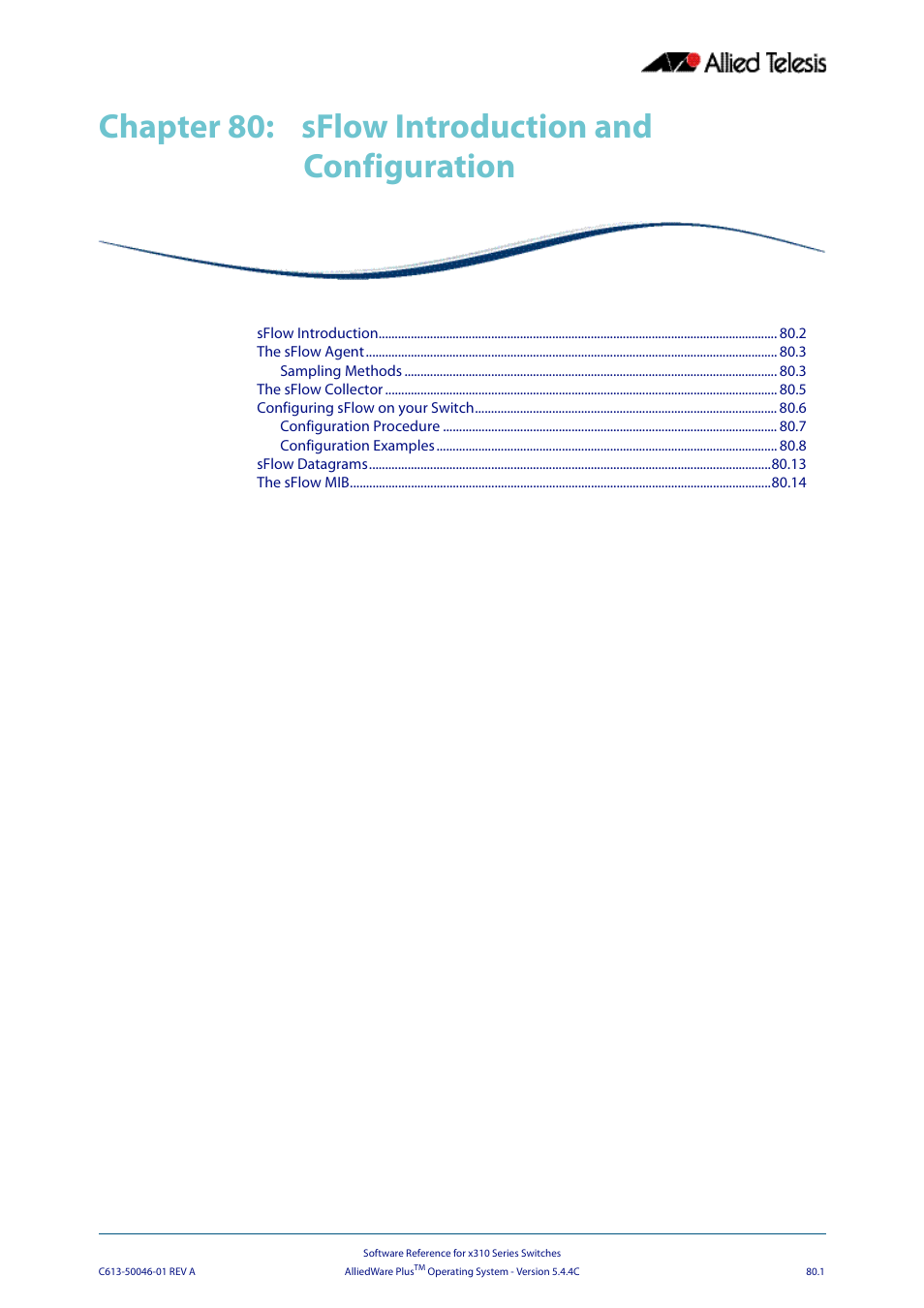 Chapter 80: sflow introduction and configuration, Chapter 80, Sflow introduction and configuration | Chapter 80 sflow introduction and configuration | Allied Telesis AlliedWare Plus Operating System Version 5.4.4C (x310-26FT,x310-26FP,x310-50FT,x310-50FP) User Manual | Page 2081 / 2220