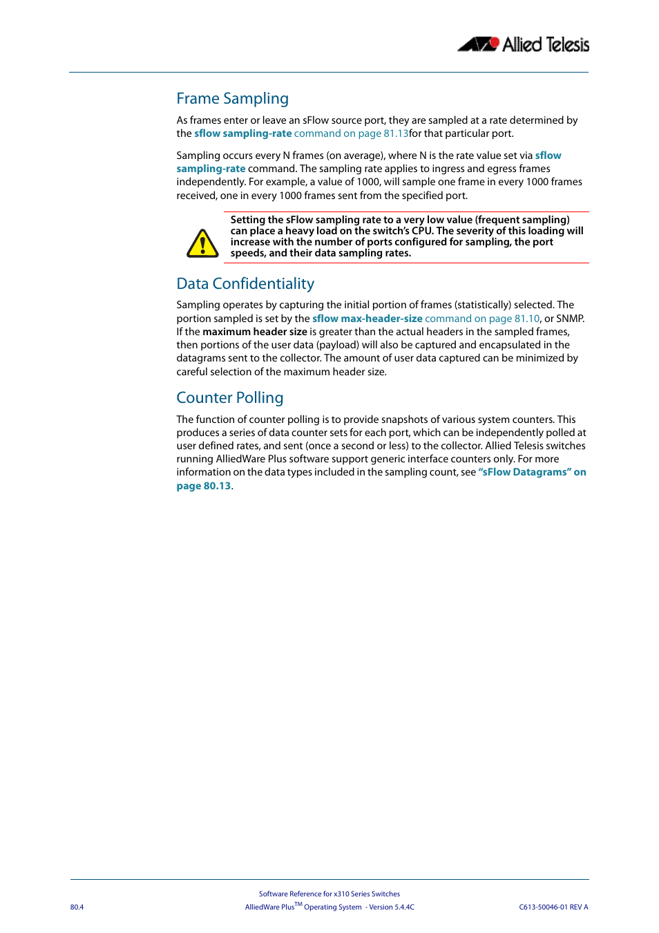 Frame sampling, Data confidentiality, Counter polling | Allied Telesis AlliedWare Plus Operating System Version 5.4.4C (x310-26FT,x310-26FP,x310-50FT,x310-50FP) User Manual | Page 2084 / 2220