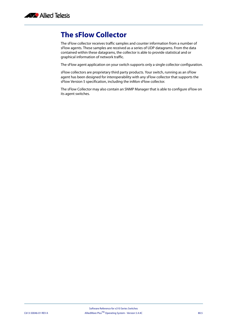 The sflow collector | Allied Telesis AlliedWare Plus Operating System Version 5.4.4C (x310-26FT,x310-26FP,x310-50FT,x310-50FP) User Manual | Page 2085 / 2220
