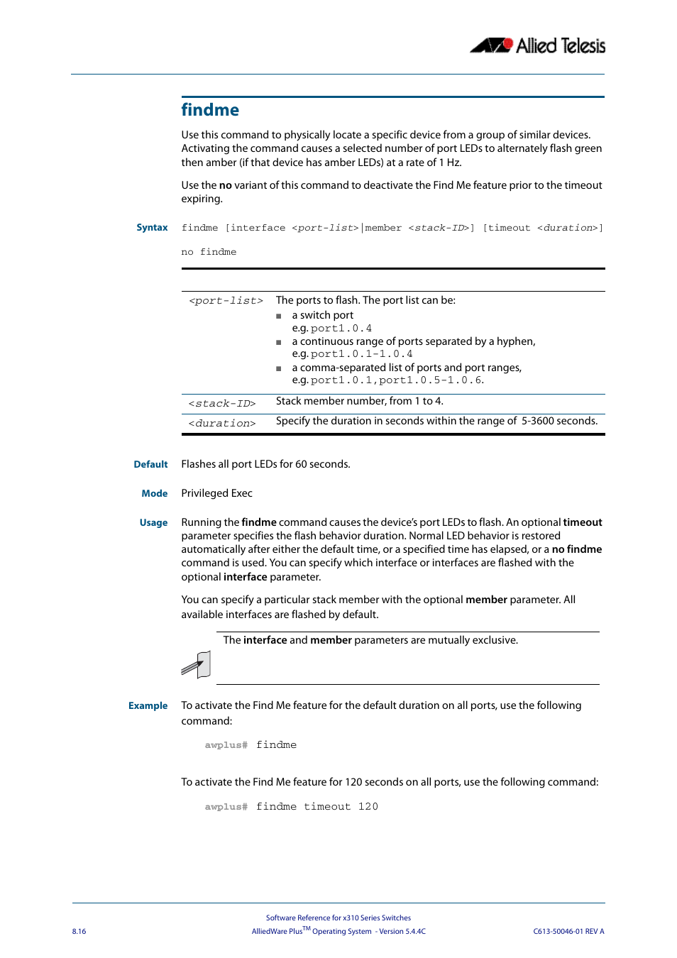 Findme | Allied Telesis AlliedWare Plus Operating System Version 5.4.4C (x310-26FT,x310-26FP,x310-50FT,x310-50FP) User Manual | Page 216 / 2220