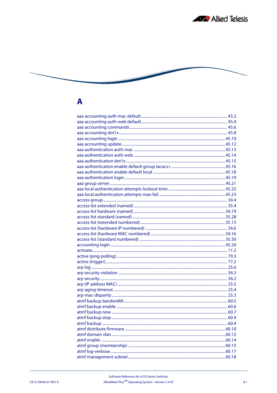 Appendix a: command list | Allied Telesis AlliedWare Plus Operating System Version 5.4.4C (x310-26FT,x310-26FP,x310-50FT,x310-50FP) User Manual | Page 2171 / 2220