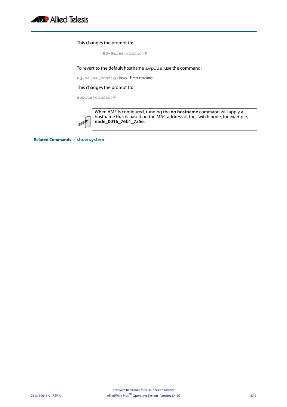 Allied Telesis AlliedWare Plus Operating System Version 5.4.4C (x310-26FT,x310-26FP,x310-50FT,x310-50FP) User Manual | Page 219 / 2220