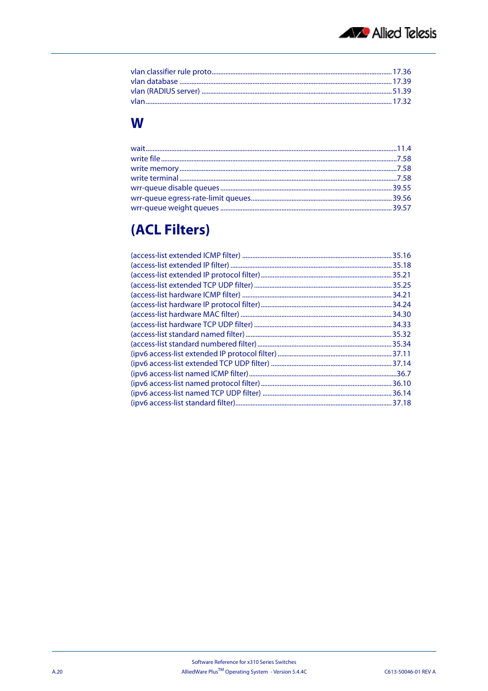 Acl filters) | Allied Telesis AlliedWare Plus Operating System Version 5.4.4C (x310-26FT,x310-26FP,x310-50FT,x310-50FP) User Manual | Page 2190 / 2220