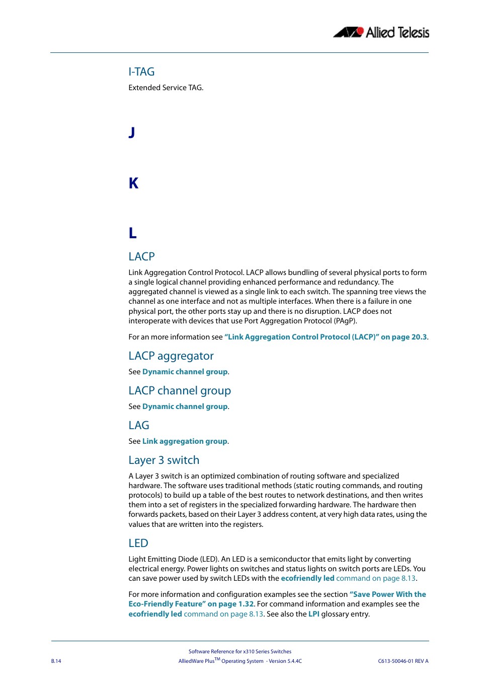 I-tag, Lacp, Lacp aggregator | Lacp channel group, Layer 3 switch, Jk l | Allied Telesis AlliedWare Plus Operating System Version 5.4.4C (x310-26FT,x310-26FP,x310-50FT,x310-50FP) User Manual | Page 2204 / 2220