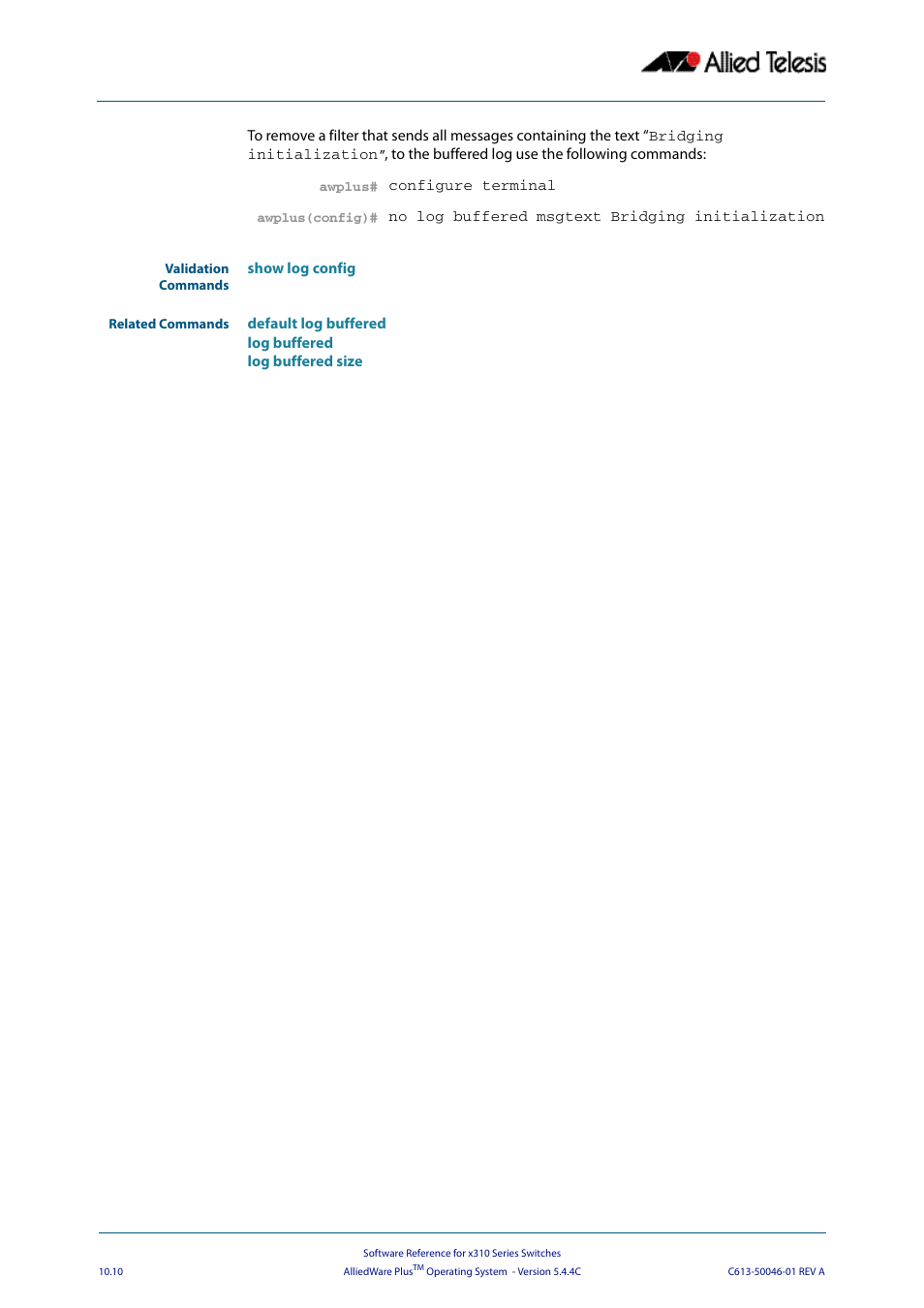 Allied Telesis AlliedWare Plus Operating System Version 5.4.4C (x310-26FT,x310-26FP,x310-50FT,x310-50FP) User Manual | Page 282 / 2220