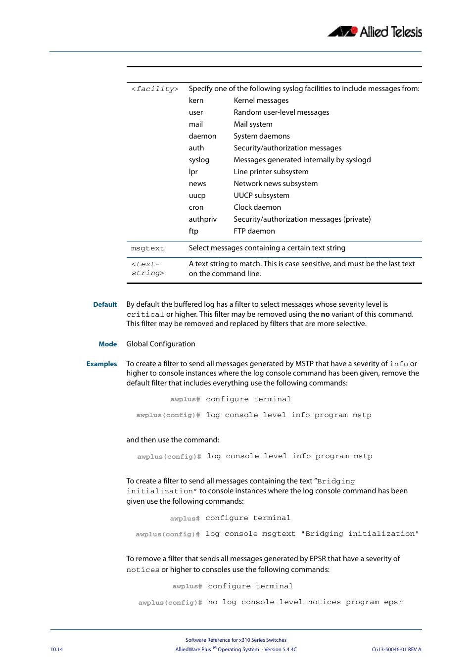 Allied Telesis AlliedWare Plus Operating System Version 5.4.4C (x310-26FT,x310-26FP,x310-50FT,x310-50FP) User Manual | Page 286 / 2220